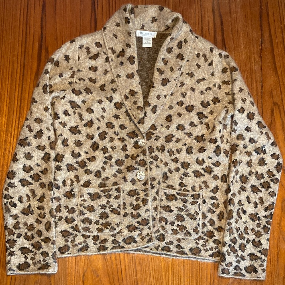 Belvedere Animal Print Sweater in Tan & Brown with Wool & Mohair. Size: M